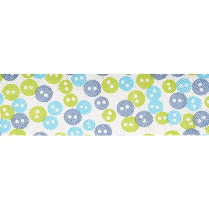 Biais replie Boutons Vert 20mm au mètre Biais replie Boutons Vert 20mm au mètre