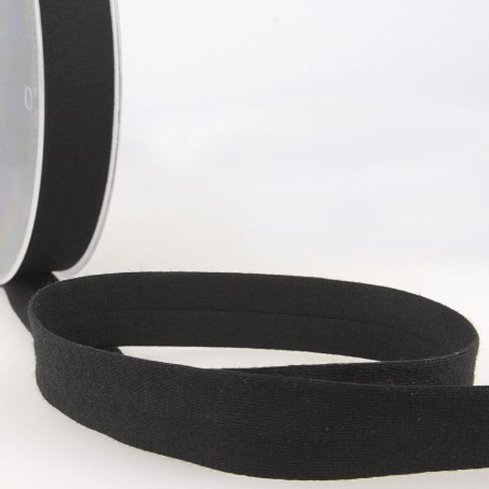 Biais replié jersey noir 20mm au mètre Biais replié jersey noir 20mm au mètre