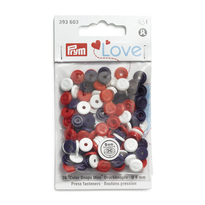 Boutons pression 9mm rouge, blanc, bleu Prym Boutons pression 9mm rouge, blanc, bleu Prym