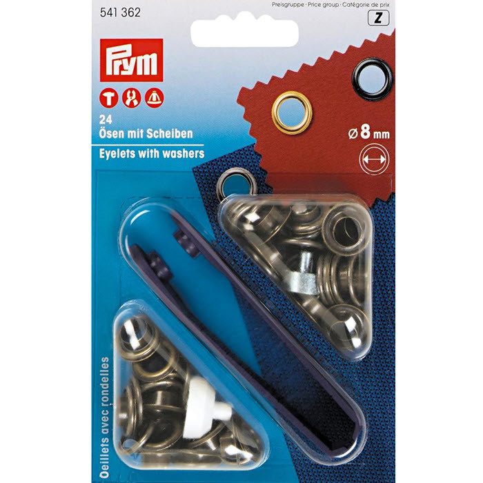 Oeillets et rondelles (24) 8mm laiton Prym Oeillets et rondelles (24) 8mm laiton Prym