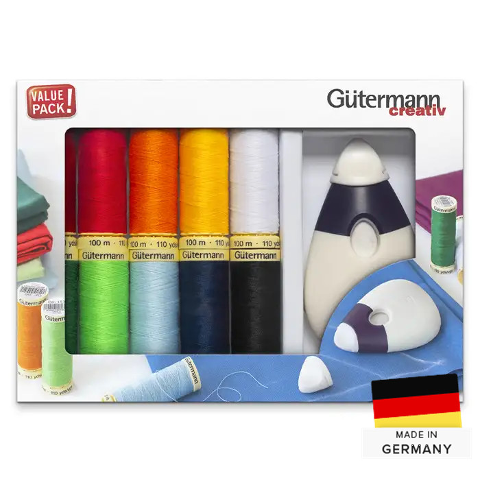 Set de 10 fils pour tout coudre 100m + craie de tailleur Set de 10 fils pour tout coudre 100m + craie de tailleur