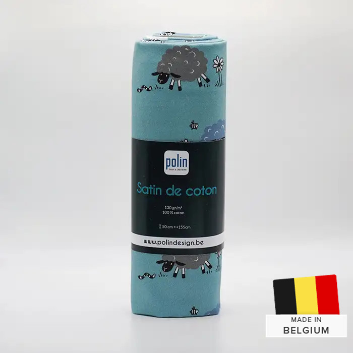 Tissu Satin de Coton Moutons bleu 50x155cm Tissu Satin de Coton Moutons bleu 50x155cm
