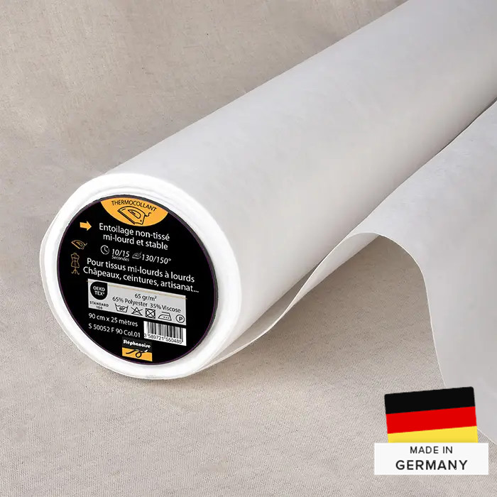 Toile thermocollante non-tissée épaisse blanc 90cm au mètre Toile thermocollante non-tissée épaisse blanc 90cm au mètre